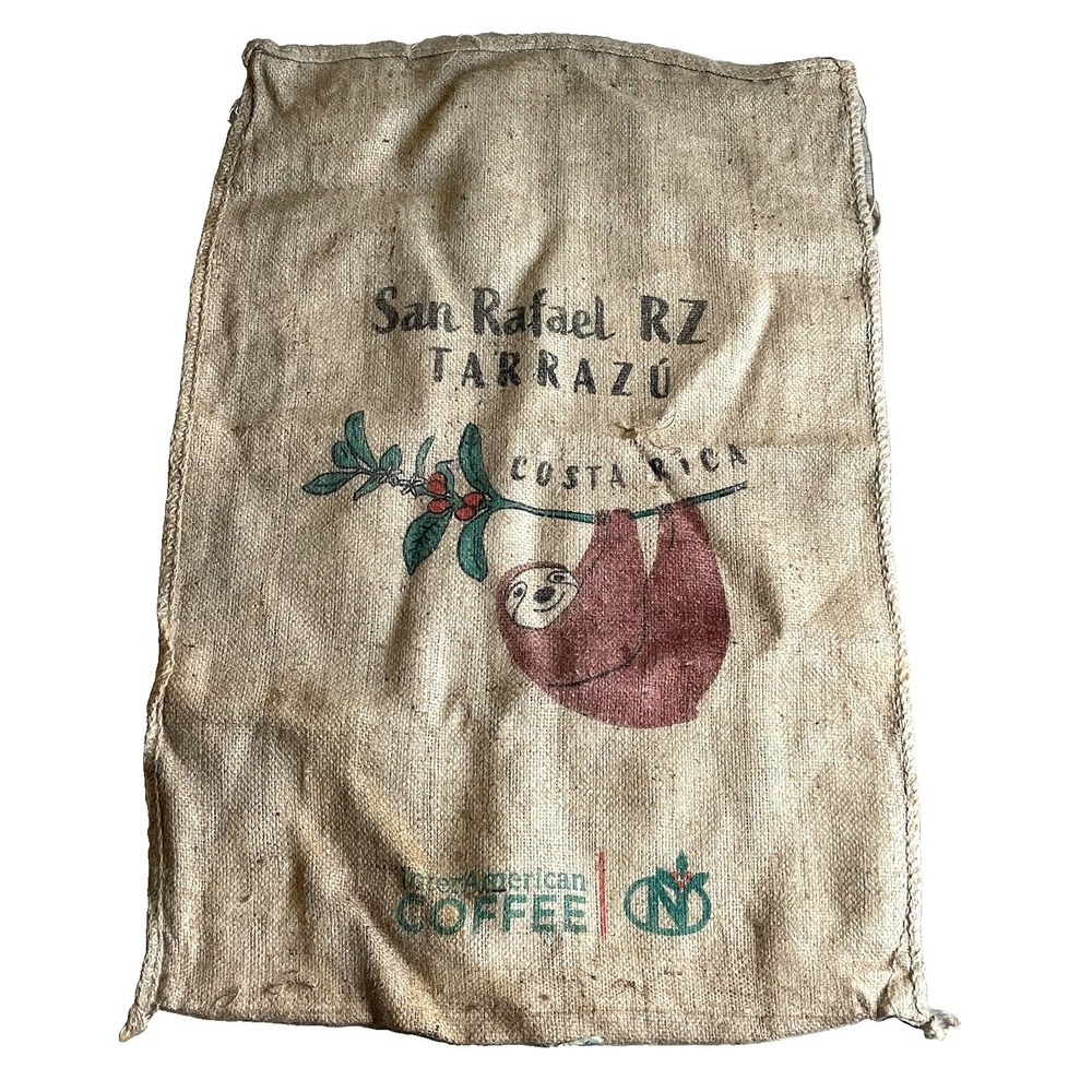 SAN RAFAEL R.Z. Sloth Burlap Coffee Sack Beige TARRAZÚ Costa Rica Printed Bag